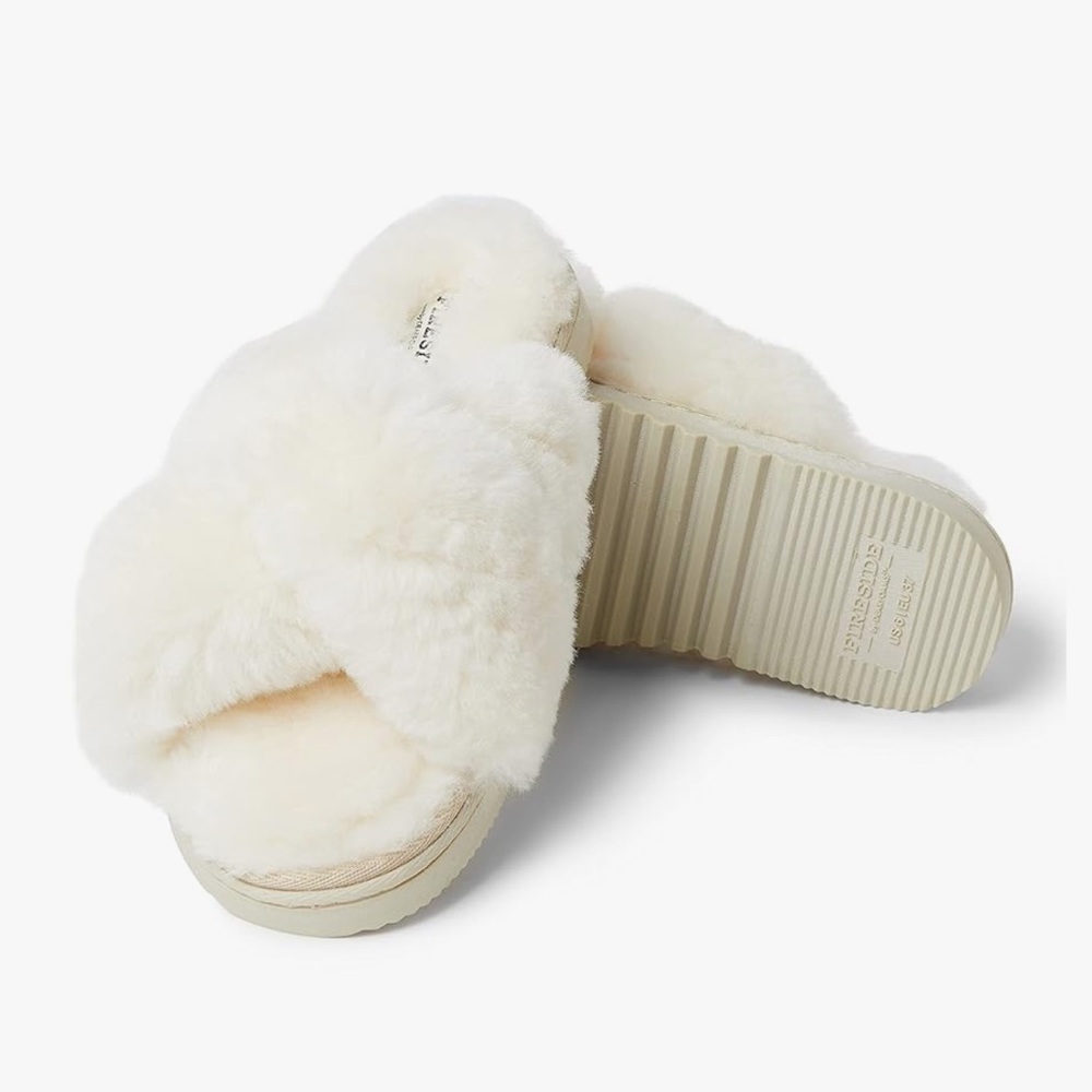 New Fireside Australian Sheepskin Fluffy Cream White Slide Slippers, 9